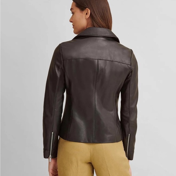 Calvin Klein Biker Leather Jacket Women’s in Black with Silver Hardware - Picture 4 of 10